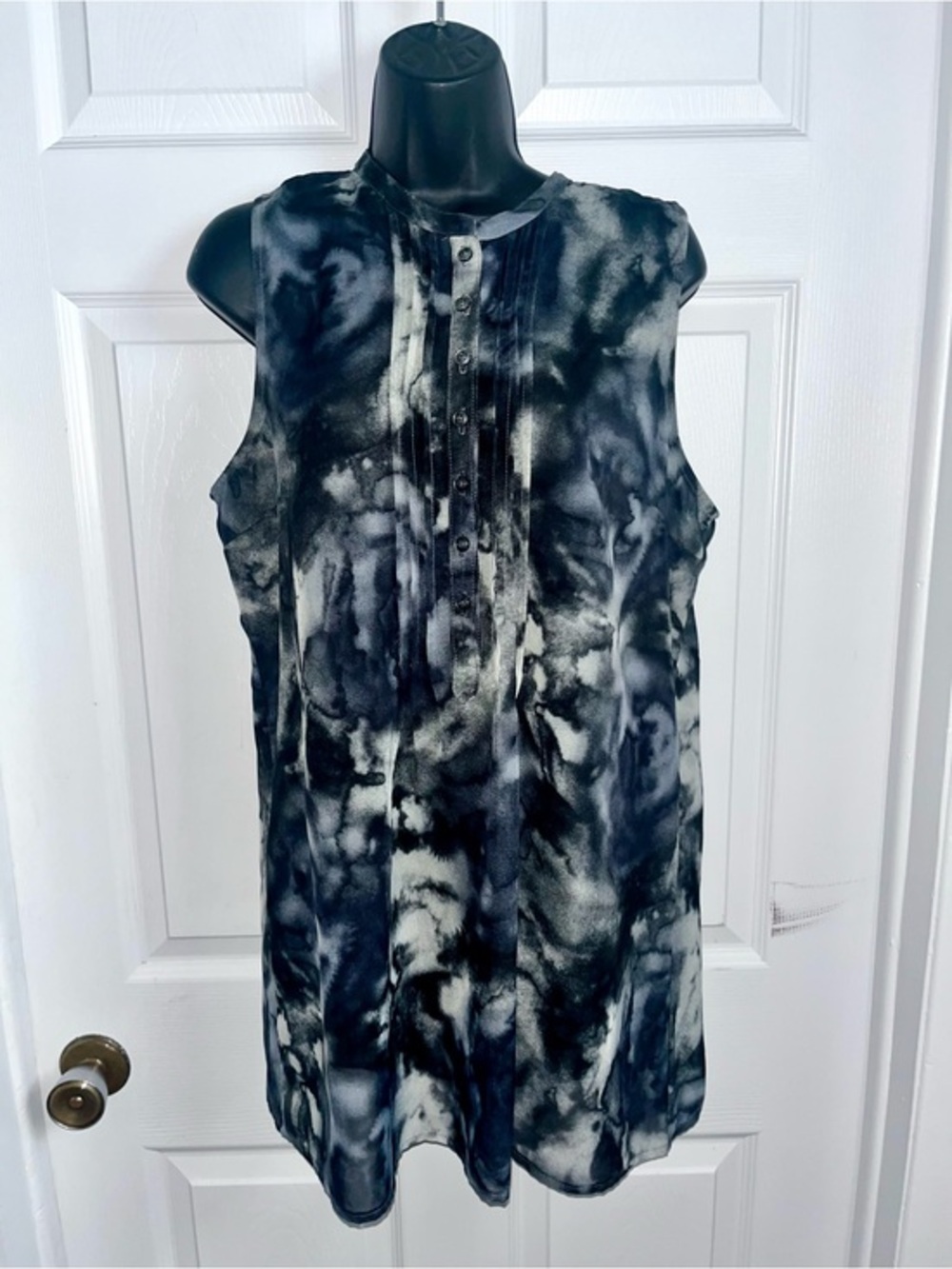 Cassis Tank Top Tunic Camisole Sleeveless Black Sheer Medium Women Ink Pattern